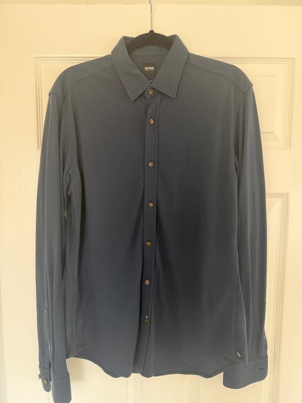 BOSS Men's Dark Blue Long-Sleeve Dress Shirt